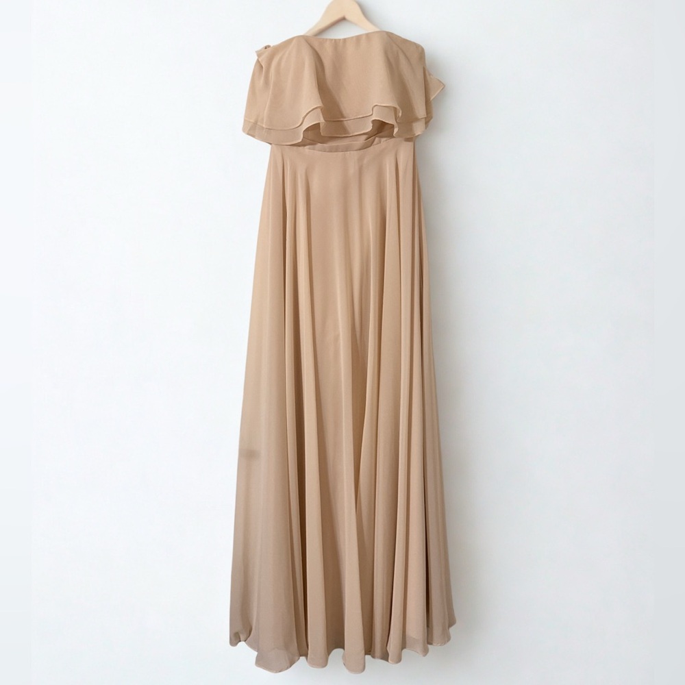 Chiffon Capelet Maxi Dress in Beige